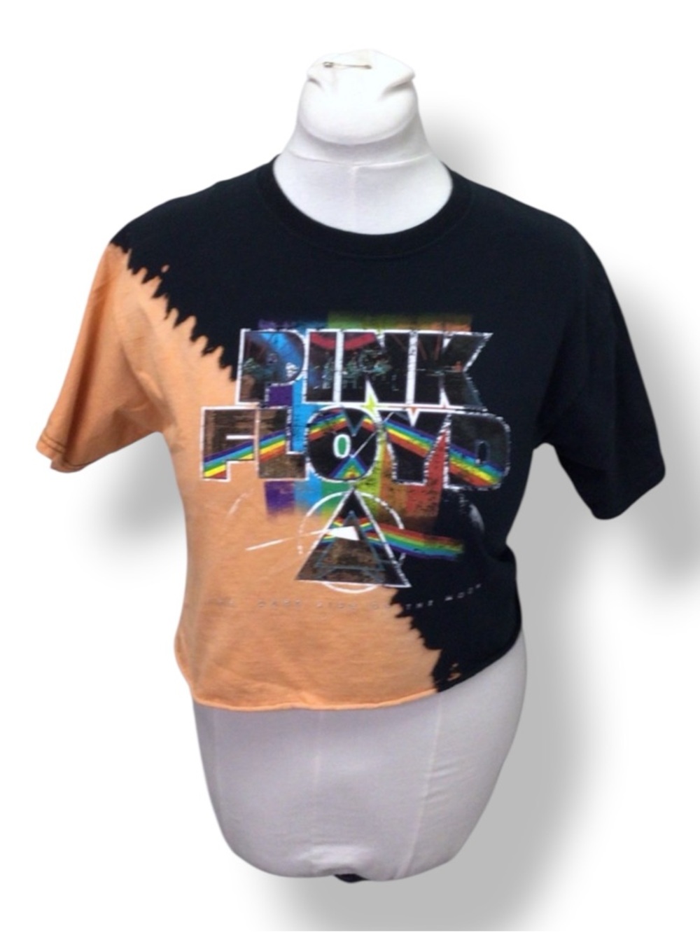 Pink Floyd Women’s Bleach Dyed Cropped Band Tee Black Multi M
